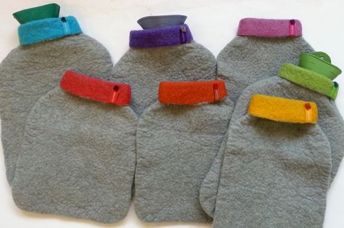 Hot water bottle with coloured turtle neck, light gray