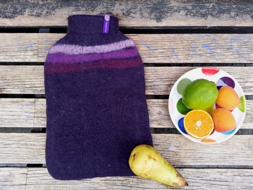 Hot Water Bottle with Stripes, Aubergine