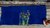 Table Runner with Grass and Flowers, dark blue