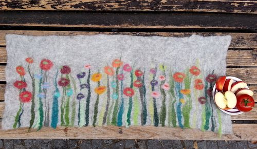 Table Runner with Grass and Flowers, light gray